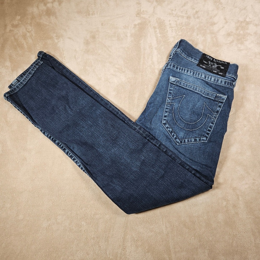 True Religion Rocco Relaxed Skinny Jeans Dark Wash Denim Mens Size 32 RN112790